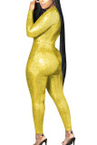 Желтые модные уличные однотонные облегающие комбинезоны с V-образным вырезом для взрослых