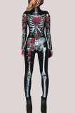 赤と黒のファッション パーティー 大人用プリント パッチワーク O ネック スキニー ジャンプスーツ