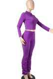 Фиолетовый модный сексуальный уличный вечерний однотонный складной пуловер, брюки, половина водолазки с длинным рукавом, обычный рукав, обычные две части