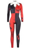 Rote und schwarze Fashion Party Adult Print Patchwork O Neck Skinny Jumpsuits