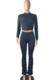 Black Fashion Sexy Street Party Solid Fold Pullovers Pants Half A Turtleneck Long Sleeve Regular Sleeve Regular Two Pieces