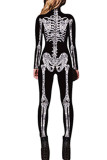 Black Fashion Party Adult Print Patchwork O Neck Skinny Jumpsuits