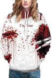 Red Fashion Street Adult Print Patchwork Pullovers Hooded Collar Outerwear