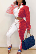 Красный модный сексуальный взрослый принт в стиле пэчворк с круглым вырезом, длинным рукавом, обычным рукавом, короткие, из двух частей