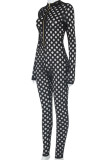 Witte Mode Sexy Effen Ripped Patchwork O Neck Regular Jumpsuits