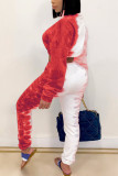 Красный модный сексуальный взрослый принт в стиле пэчворк с круглым вырезом, длинным рукавом, обычным рукавом, короткие, из двух частей