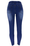 Темно-синие однотонные рваные брюки с завязками и узкими джинсами с высокой талией Make Old Make Old