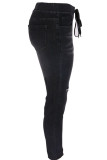 Calça jeans skinny de cintura alta rasgada e preta