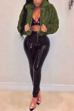 Army Green Celebrities Artificial Furs Solid Cardigan Square Collar Outerwear