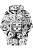 Black Fashion Street Adult Print Patchwork Draw String Pullovers Hooded Collar Outerwear