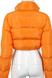 Orange Casual Solid Turndown Collar Outerwear