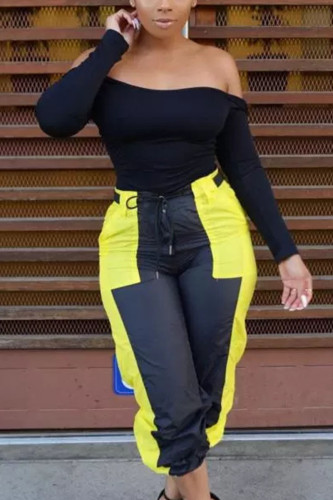 Black Casual Solid Patchwork Bateau Neck Long Sleeve Regular Sleeve Short Two Pieces