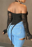Black Celebrities Solid Patchwork Fold Spaghetti Strap Tops