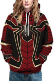 Red Fashion Street Adult Print Patchwork Pullovers Hooded Collar Outerwear