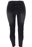 Черные однотонные рваные брюки Make Old Draw String Frenulum с высокой талией и узкими джинсами