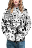purple Fashion Street Adult Print Patchwork Draw String Pullovers Hooded Collar Outerwear