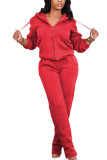 Red Fashion Casual Adult Solid Draw String Colletto con cappuccio Manica lunga Manica normale Regular Due pezzi