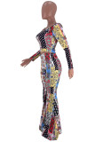 multicolor Casual Print O Neck Long Sleeve Regular Sleeve Short Two Pieces
