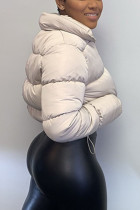 Prendas de abrigo informales con cuello vuelto sólido de albaricoque