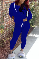 ブルー ファッション カジュアル 大人 ツイル サテン ソリッド パッチワーク フード付き襟 長袖 レギュラー スリーブ レギュラー XNUMX 枚