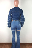Calças de baixo regulares rasgadas em jeans de rua azul bebê