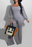 Grey Celebrities Solid O Neck Straight Jumpsuits