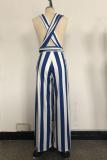 Wine Red Fashion Sexy bandage Print Patchwork Backless Striped Sleeveless V Neck Jumpsuits
