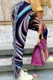 Calças retas de retalhos de moda de rua para adultos com franjas coloridas