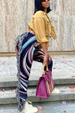 Calças retas de retalhos de moda de rua para adultos com franjas coloridas