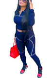 Темно-синий модный повседневный однотонный лоскутный отложной воротник для взрослых с длинным рукавом и короткими рукавами из двух частей