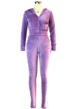 purple Sexy Gradual Change Solid Patchwork Hooded Collar Long Sleeve Regular Sleeve Short Two Pieces