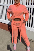 Оранжевая модная однотонная уличная водолазка для взрослых с длинным рукавом и короткими рукавами из двух частей