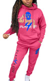 Pink Casual Character Patchwork Letter Hooded Collar Long Sleeve Two Pieces