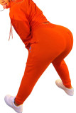 Оранжевый модный повседневный буквенный принт для взрослых, воротник с капюшоном и длинным рукавом, обычный рукав, обычные две штуки