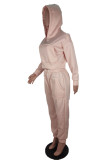 Pink Casual Solid Hooded Collar Long Sleeve Regular Sleeve Regular Two Pieces