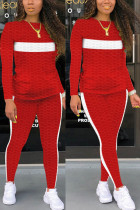 Красная модная сексуальная полосатая одежда для взрослых в стиле пэчворк в стиле пэчворк с круглым вырезом и длинным рукавом, обычный рукав, обычные две части