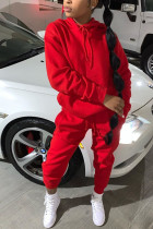 Abbigliamento sportivo rosso moda adulto solido patchwork colletto con cappuccio manica lunga manica regolare due pezzi regolari