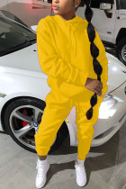 Abbigliamento sportivo moda giallo per adulti patchwork solido colletto con cappuccio manica lunga manica regolare due pezzi regolari