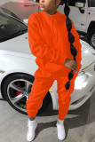 Orange Fashion Sportswear Adult Solid Patchwork Hooded Collar Long Sleeve Regular Sleeve Regular Two Pieces