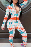 Orangefarbener, modischer Patchwork-Jumpsuit mit O-Ausschnitt und regulärem Muster