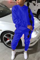 Abbigliamento sportivo alla moda blu per adulti, patchwork solido, colletto con cappuccio, manica lunga, manica regolare, due pezzi regolari