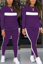 Фиолетовый модный сексуальный взрослый в полоску в стиле пэчворк в стиле пэчворк с круглым вырезом и длинным рукавом, обычный рукав, обычные две части