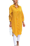Svart gul Elegant randig vikbar krage Ytterkläder