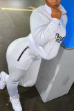 Weißer Mode-Sportbekleidung für Erwachsene, Buchstabedruck, O-Ausschnitt, zweiteilig