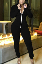 Black Sexy Solid V Neck Jumpsuits