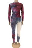Wine Red Fashion Street Adult Solid Patchwork O Neck Long Sleeve Regular Sleeve Regular Two Pieces