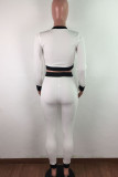 White Street Geometric Patchwork O Neck Long Sleeve Regular Sleeve Short Two Pieces