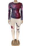 Wine Red Fashion Street Adult Solid Patchwork O Neck Long Sleeve Regular Sleeve Regular Two Pieces