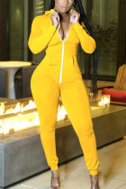 Yellow Sexy Solid V Neck Jumpsuits