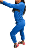 Azul moda casual adulto retalhos sólido retalhos turndown colarinho manga longa regular regular duas peças